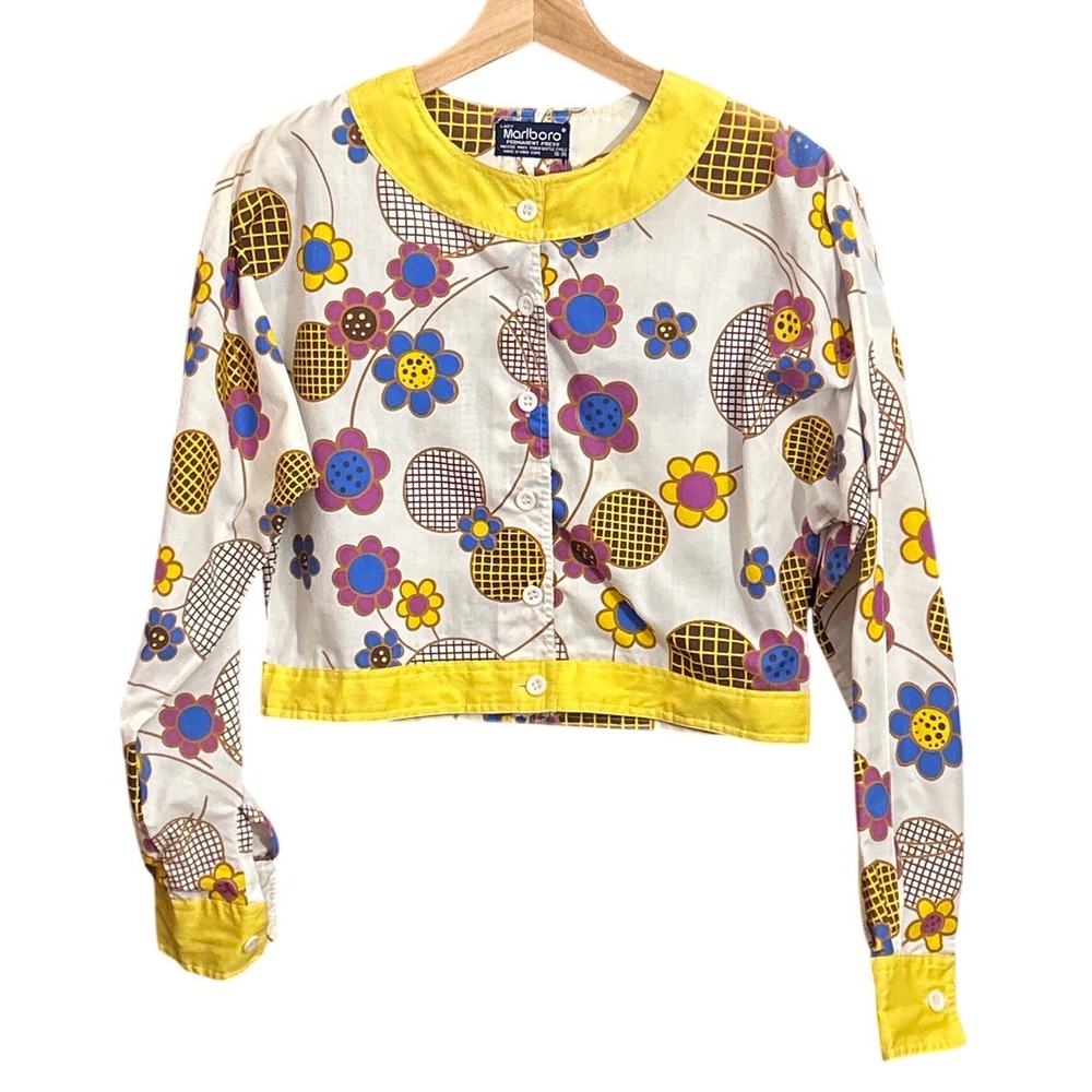 Vintage 60s Lady Marlboro Cropped Blouse 60s Mod Retro Pop Art Floral Print Top